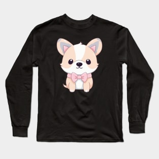 Kawaii Dog with Bowtie Long Sleeve T-Shirt